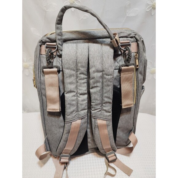 Baby Gray Large Diaper Bag Backpack Insulated Playpen Changing Pad Travel 3 In 1 - Picture 4 of 16